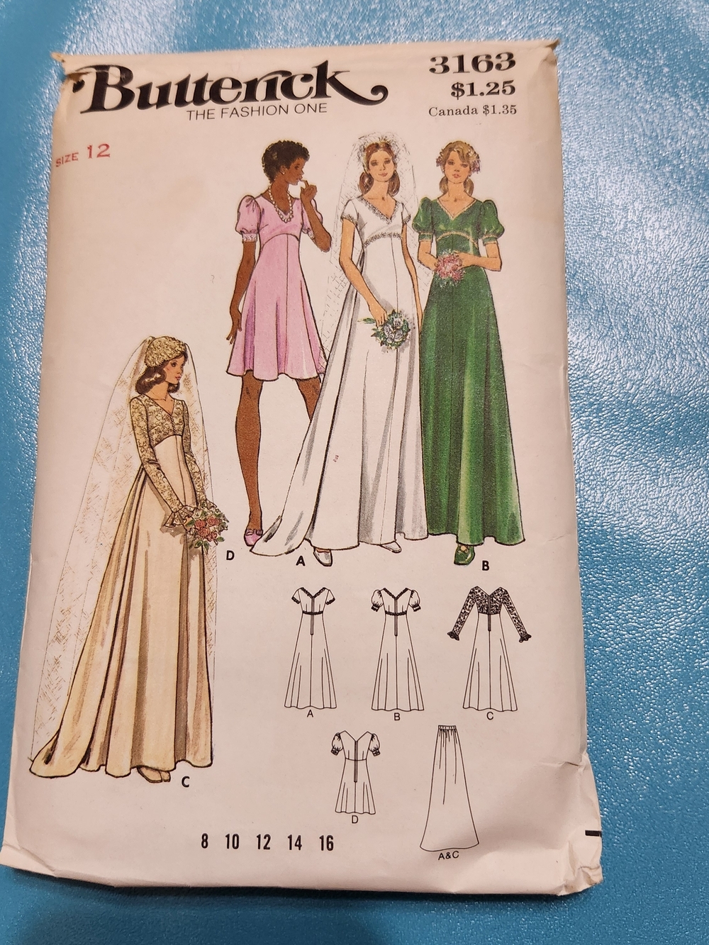 Butterick Vintage Wedding Dress Sewing Pattern - White, Pink, Green, Cream